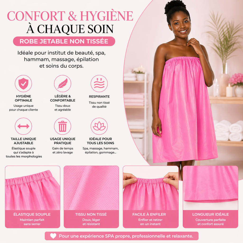 Lot de 10 Robes Jetables Femme Non Tissées – Serviette SPA Usage Unique Élastique – Idéale Institut, Massage, Hammam (Lot Économique)