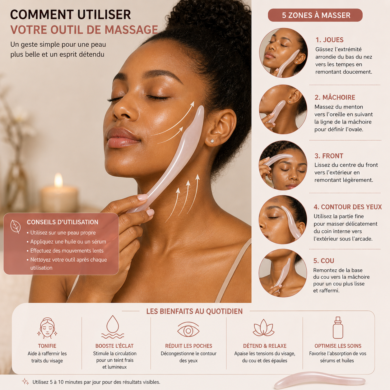 Gua Sha Courbé Ergonomique – Outil de Massage Visage & Corps en Résine Naturelle | Relaxation & Éclat de la Peau