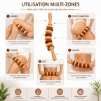 Rouleau de Massage Corporel en Bois Incurvé – 11 Roues Anti-Cellulite & Drainage