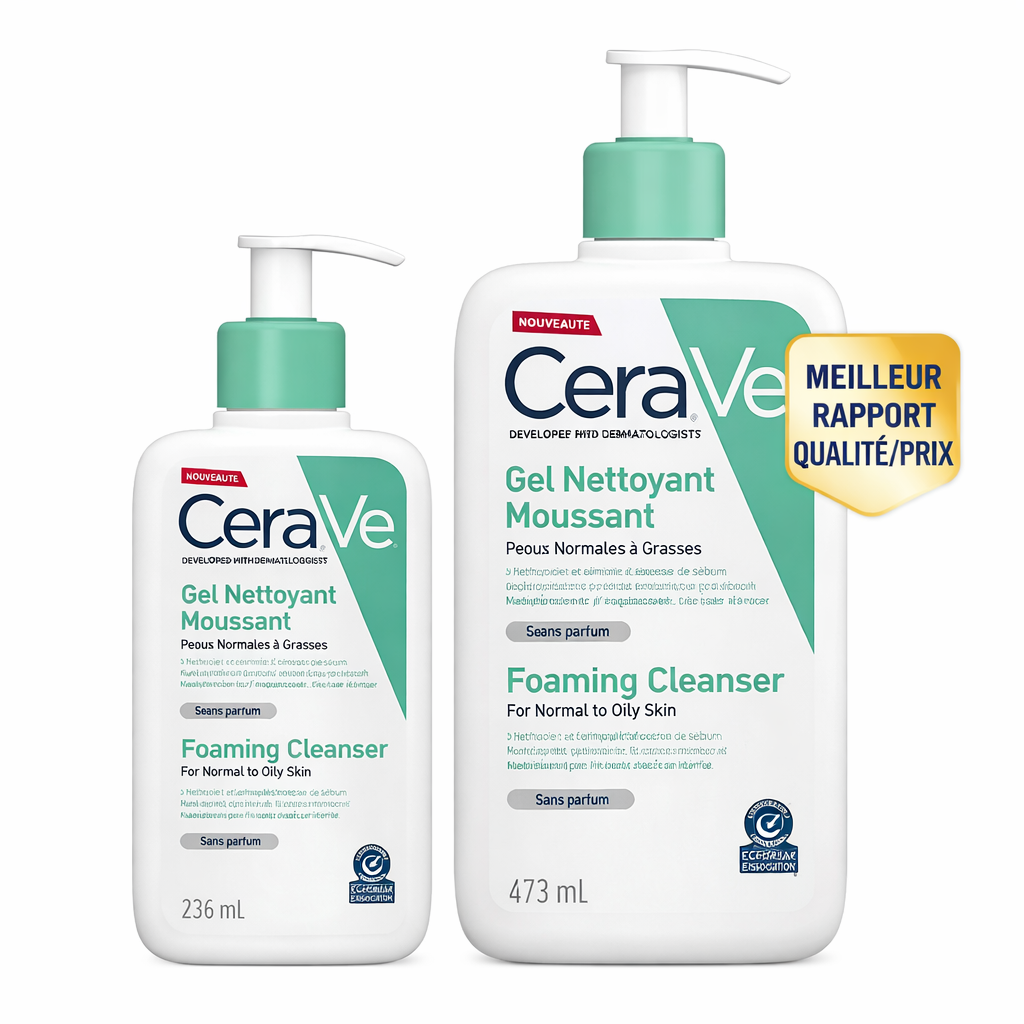 CeraVe Gel Nettoyant Moussant Peaux Normales à Grasses – Foaming Cleanser (236ml / 473ml)