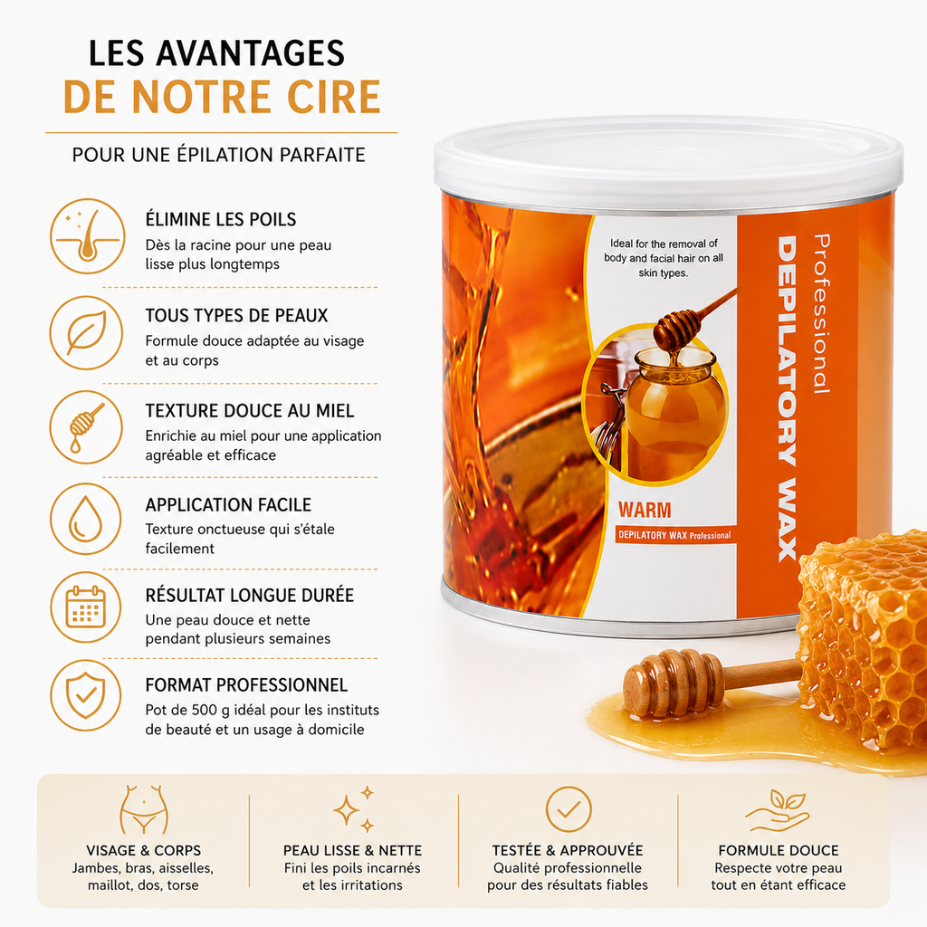 Cire d'Épilation Tiède Professionnelle au Miel – 500 g