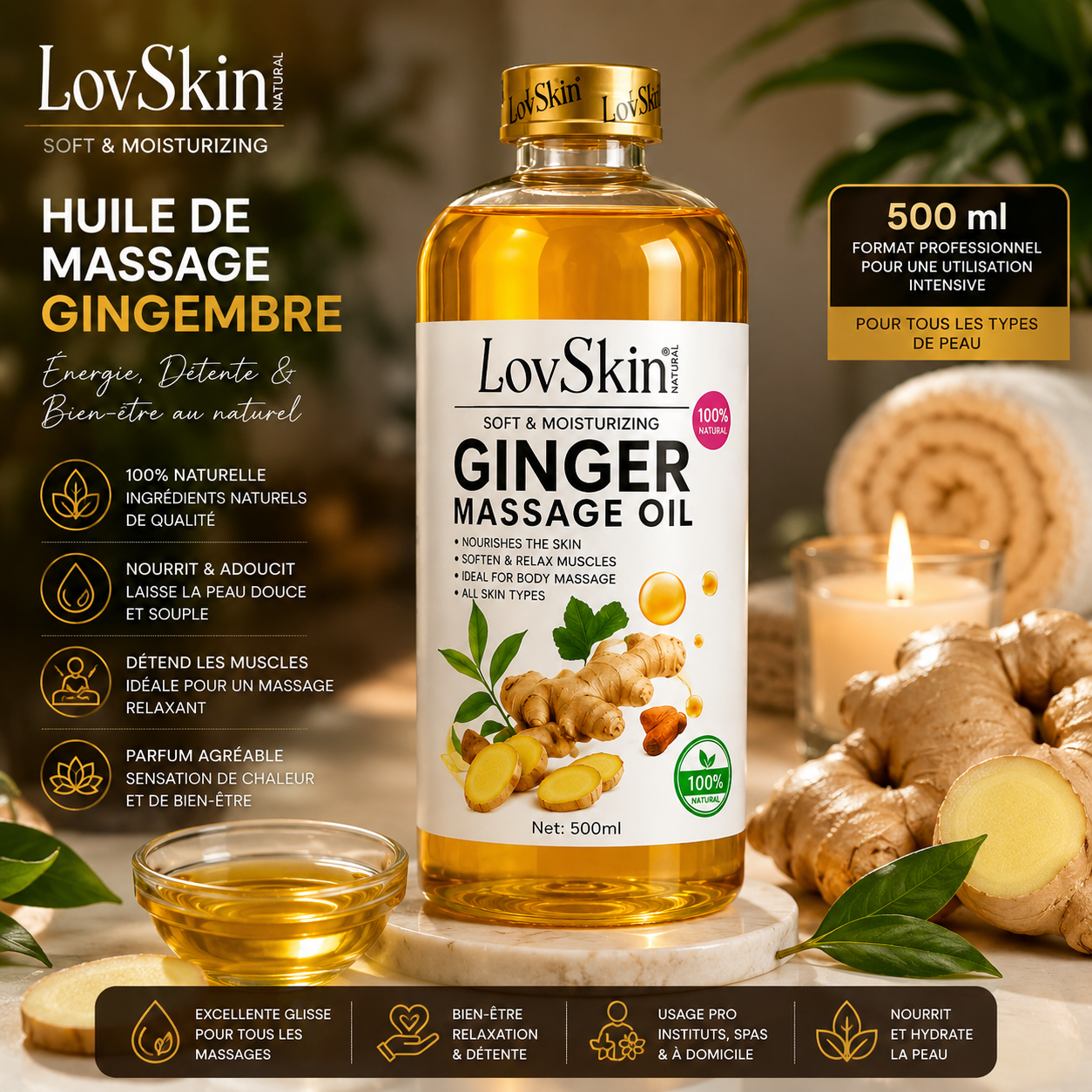 Huile De Massage Gingembre LovSkin - Ginger Massage Oil 500 ml