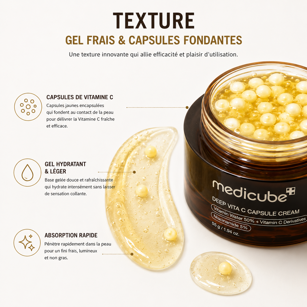 Medicube Deep Vita C Capsule Cream – Crème Éclat à la Vitamine C et Niacinamide pour Taches et Teint Uniforme – 55 g