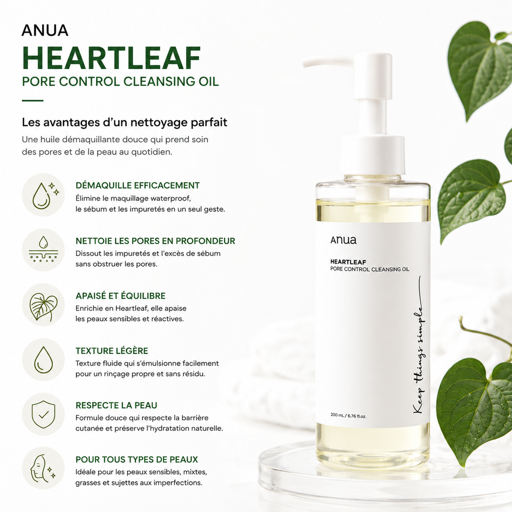 ANUA Heartleaf Pore Control Cleansing Oil – Huile Démaquillante Apaisante – 200ml