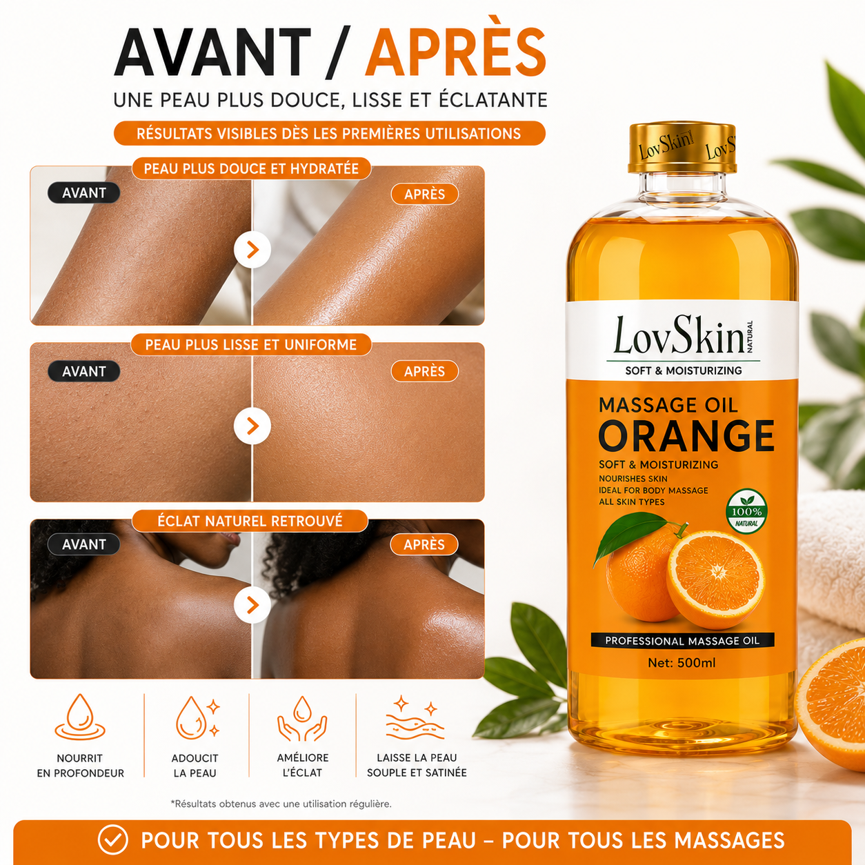 Huile De Massage Orange LovSkin 500 ml