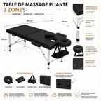 Table de Massage Pliante Professionnelle 2 Zones  – Structure Métal, Portable & Réglable - Avec Sac (Noir)