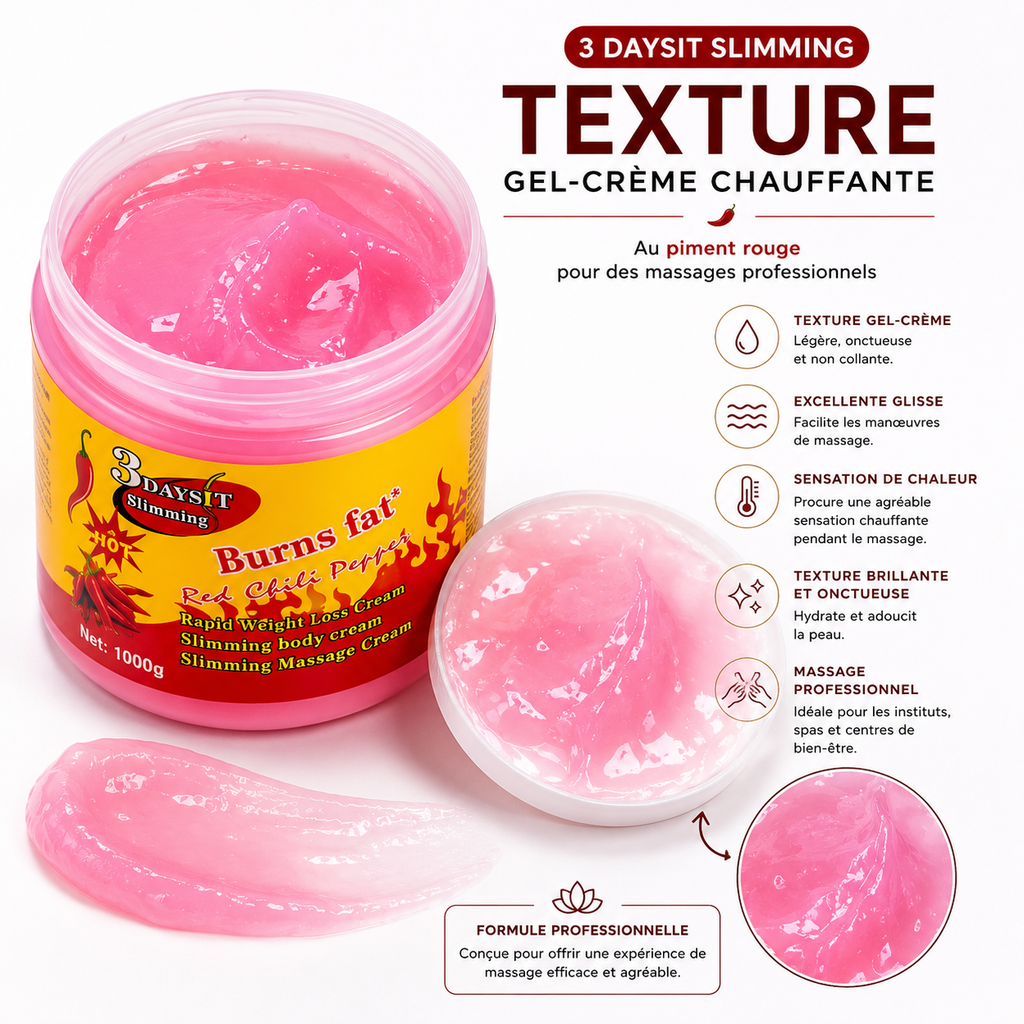 3 Daysit Slimming Burns Fat – Crème De Massage Chauffante Au Piment Rouge 1000 g