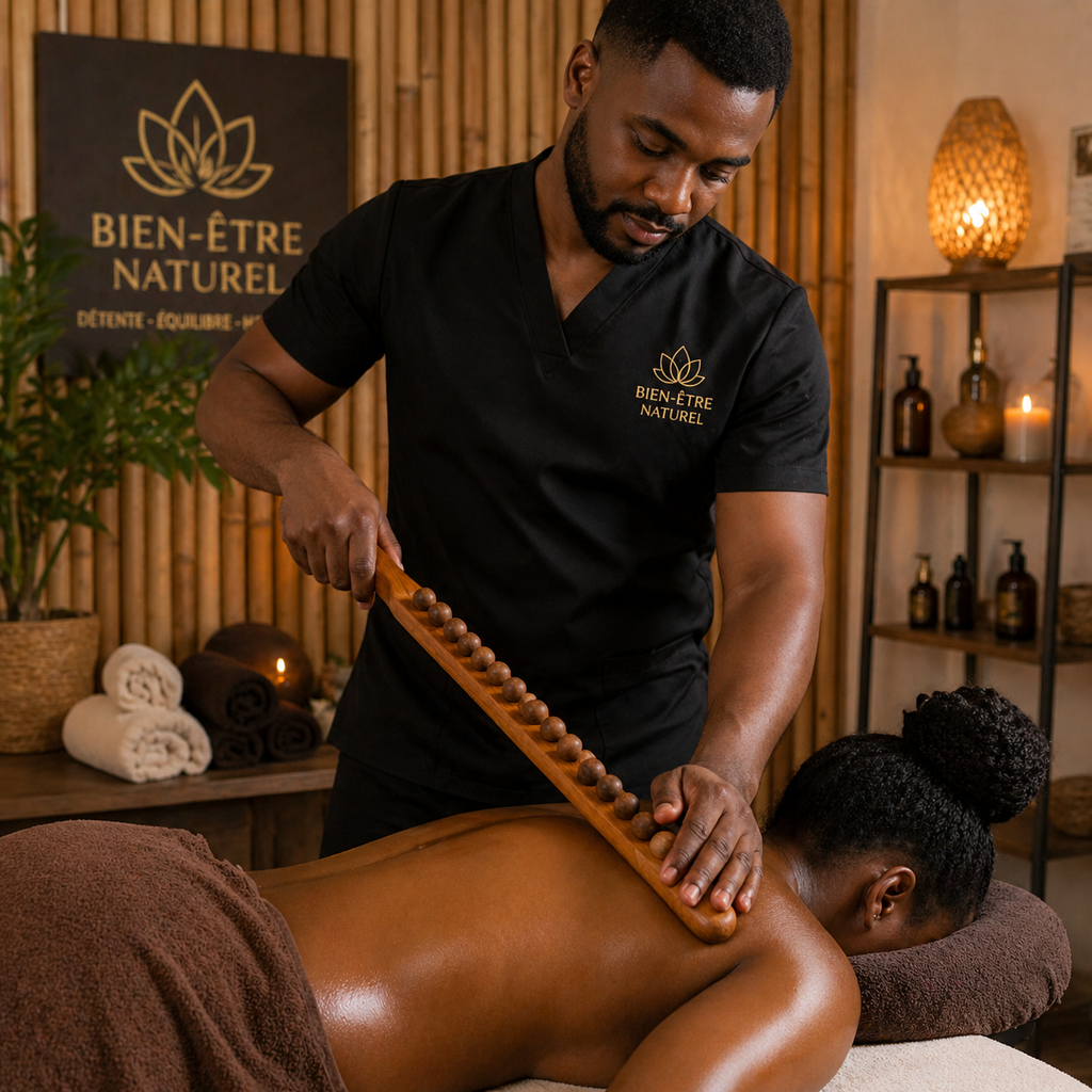 Bâton de Massage en Bois à Billes – Relaxation Musculaire & Anti-Tensions Corps