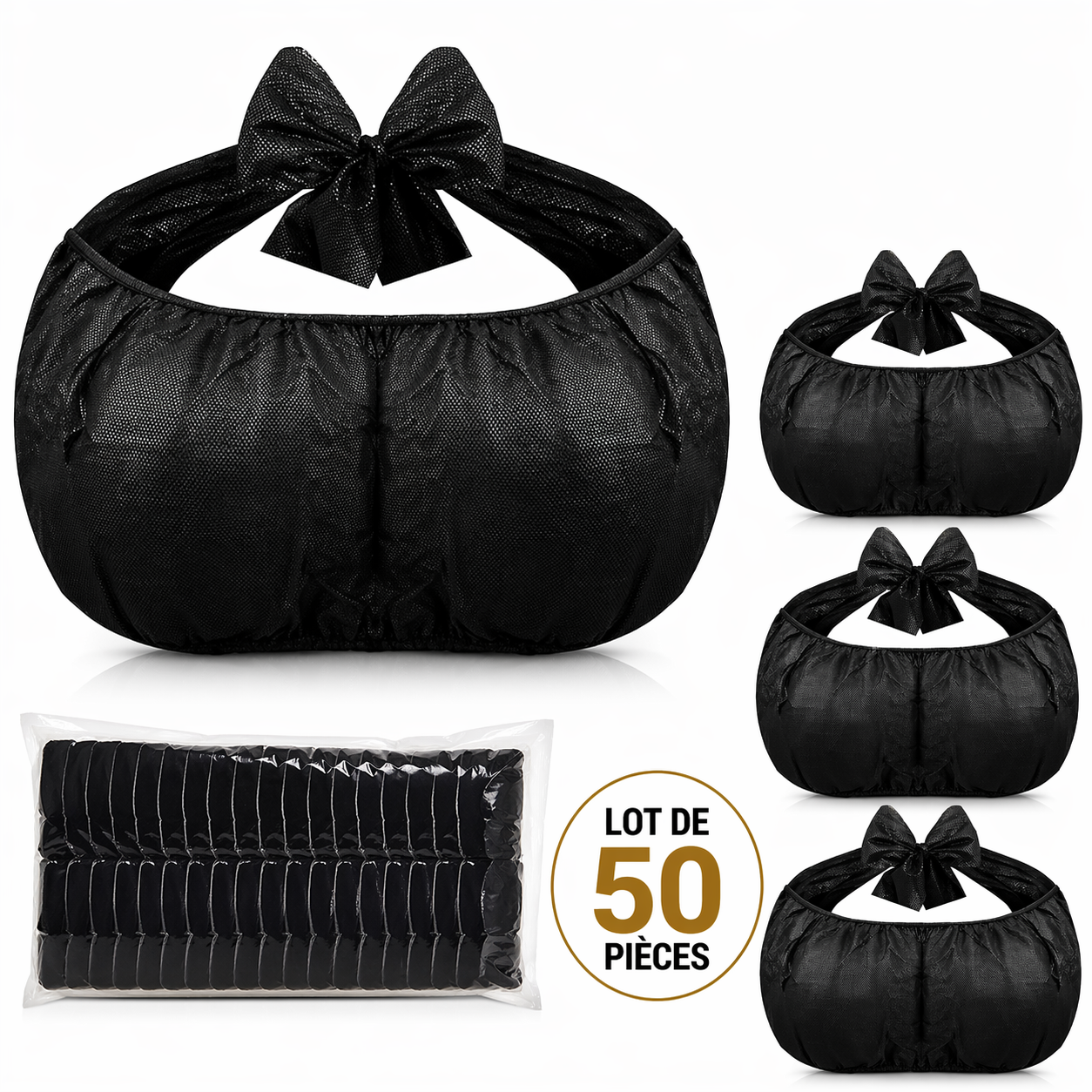 Lot de 50 Soutiens-Gorge Jetables Noir – Sous-vêtements SPA Hygiéniques pour Soins, Massage & Institut