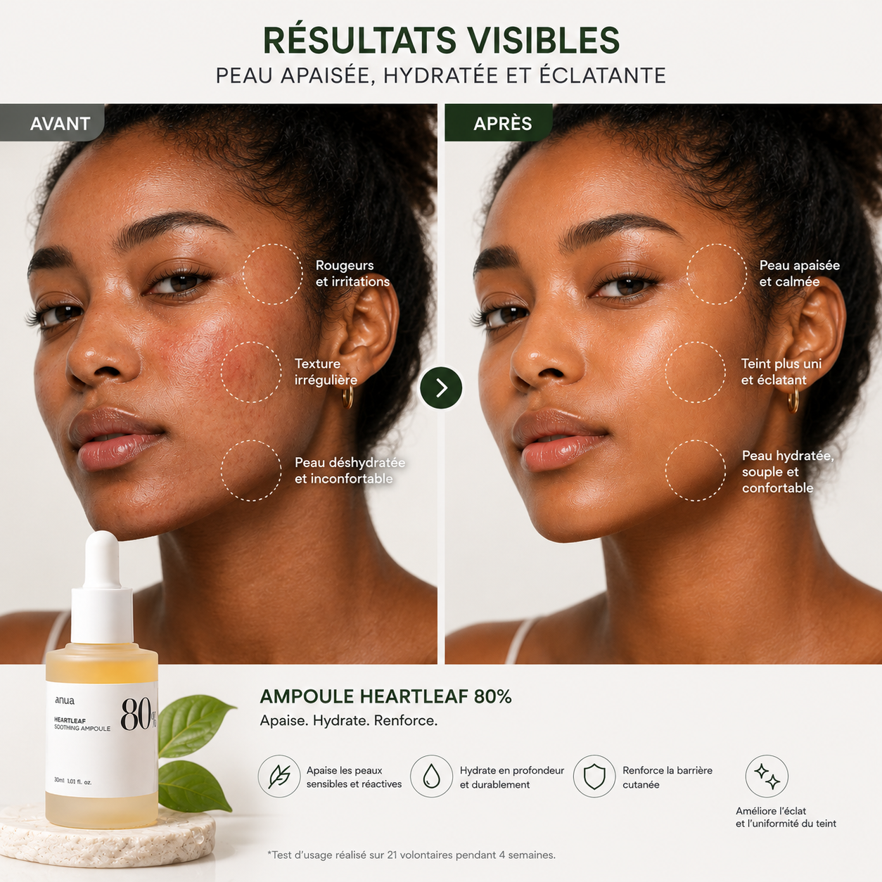 ANUA Heartleaf 80% Moisture Soothing Ampoule – Sérum Apaisant Hydratation Intense