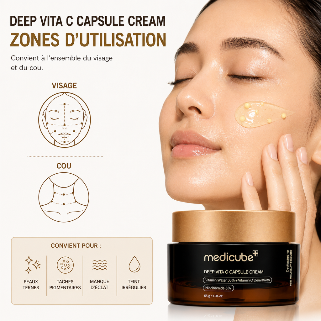 Medicube Deep Vita C Capsule Cream – Crème Éclat à la Vitamine C et Niacinamide pour Taches et Teint Uniforme – 55 g