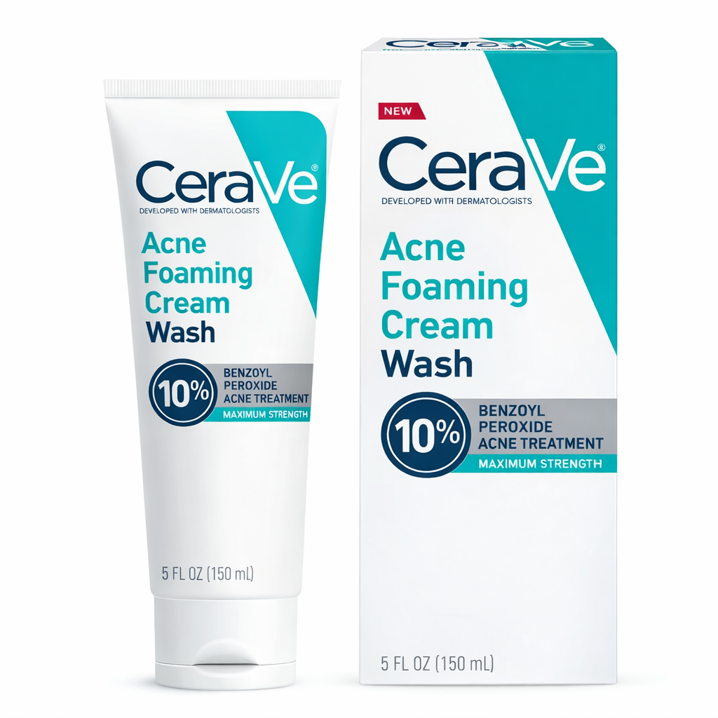 CeraVe Nettoyant Moussant Anti-Acné 10% Peroxyde de Benzoyle – Visage & Corps – 150ml
