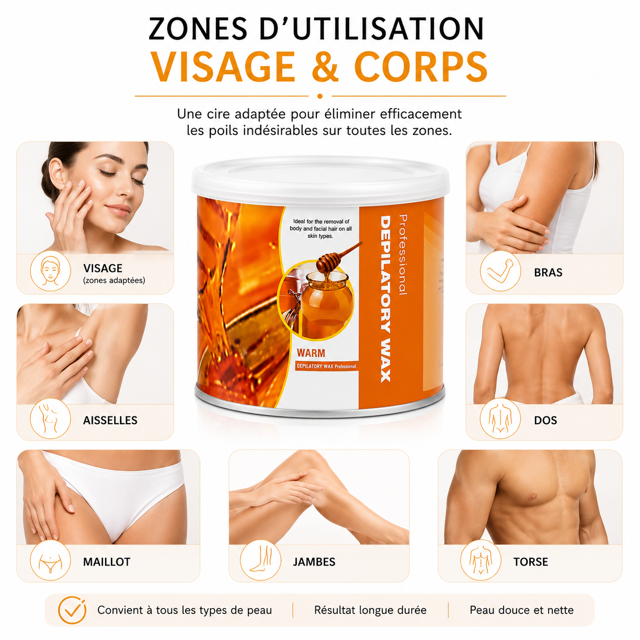 Cire d'Épilation Tiède Professionnelle au Miel – 500 g