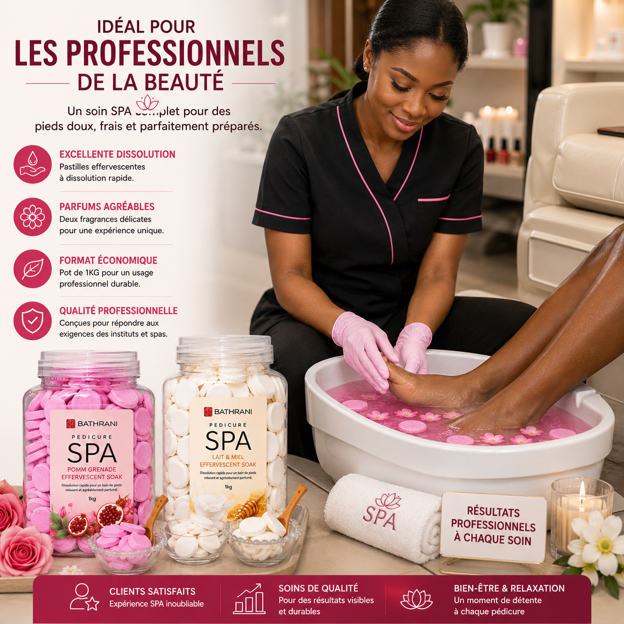 Pastilles Effervescentes Spa Pédicure 1KG – Bain De Pieds Relaxant Rose Ou Lait & Miel