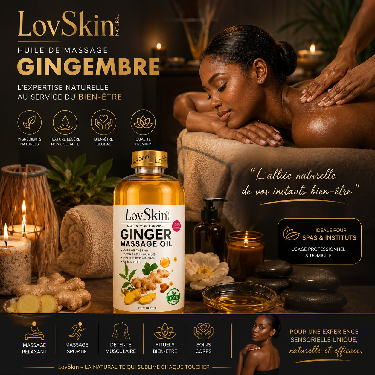 Huile De Massage Gingembre LovSkin - Ginger Massage Oil 500 ml