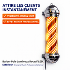 Barber Pole Lumineux Rotatif LED Extérieur – Enseigne Murale Professionnelle pour Salon de Coiffure & Barbier