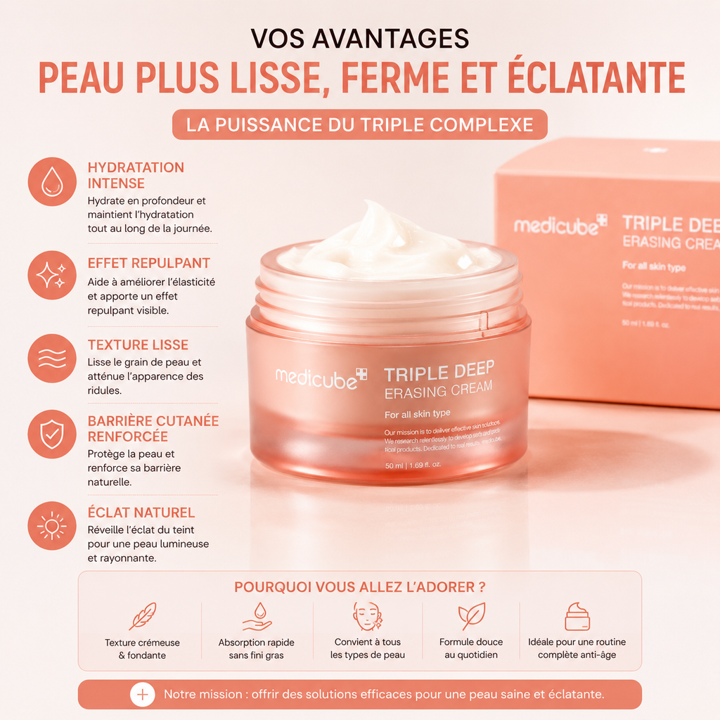 Medicube Triple Deep Erasing Cream – Crème Hydratante Repulpante Pour Une Peau Lisse Et Éclatante – 50 ml