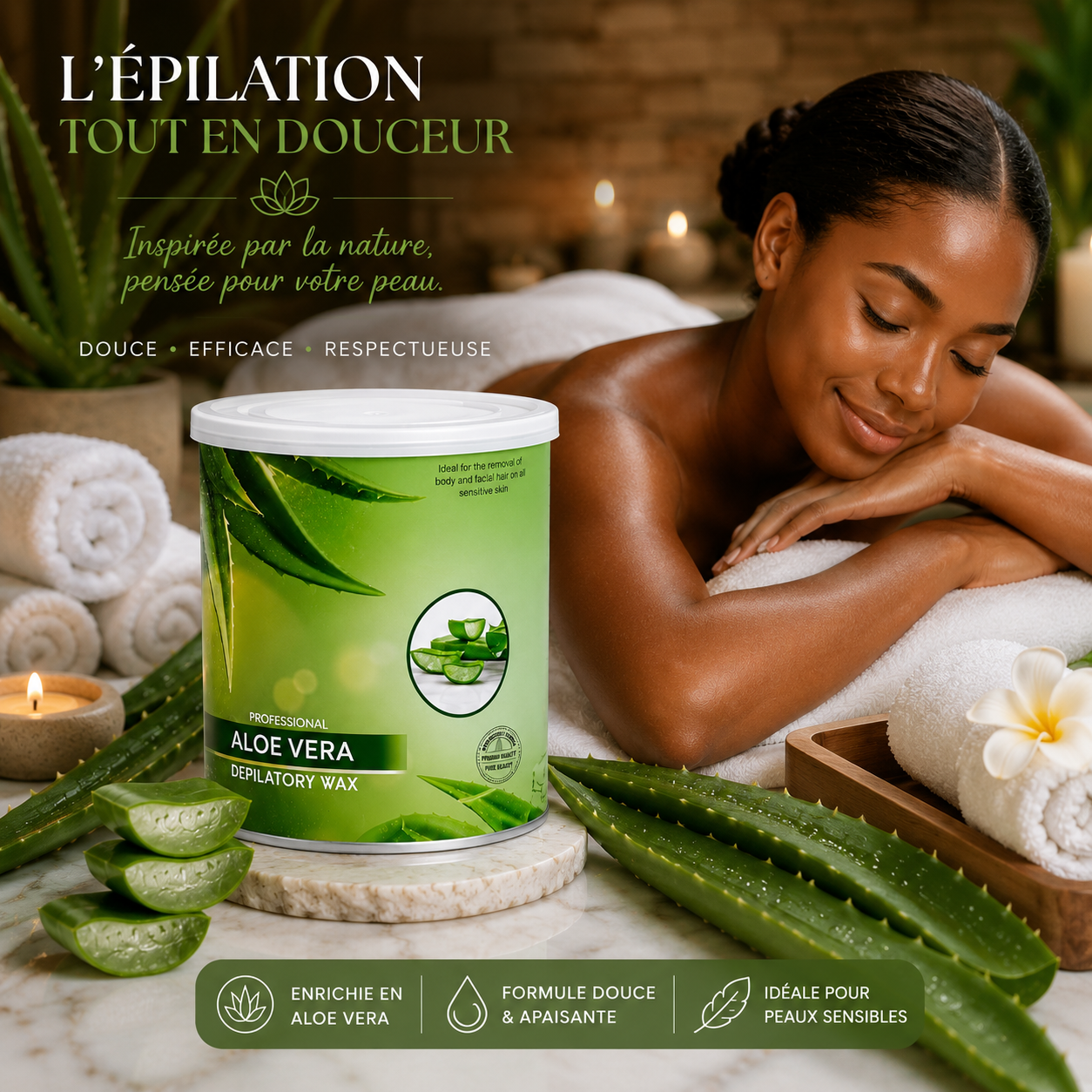 Cire Dépilatoire Professionnelle Aloe Vera 800 g – Peaux Sensibles