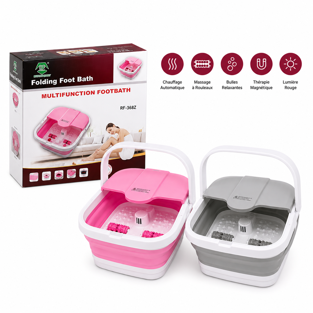 Bain de Pied Pliable Chauffant Multifonction RF-368Z – Spa Relaxant Massage & Bulles