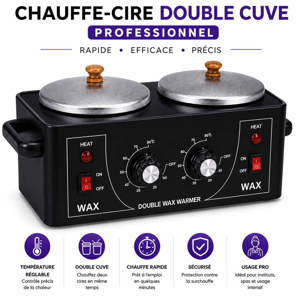 Chauffe-Cire Double Cuve Professionnel – Appareil Épilation 2 Bacs Réglables
