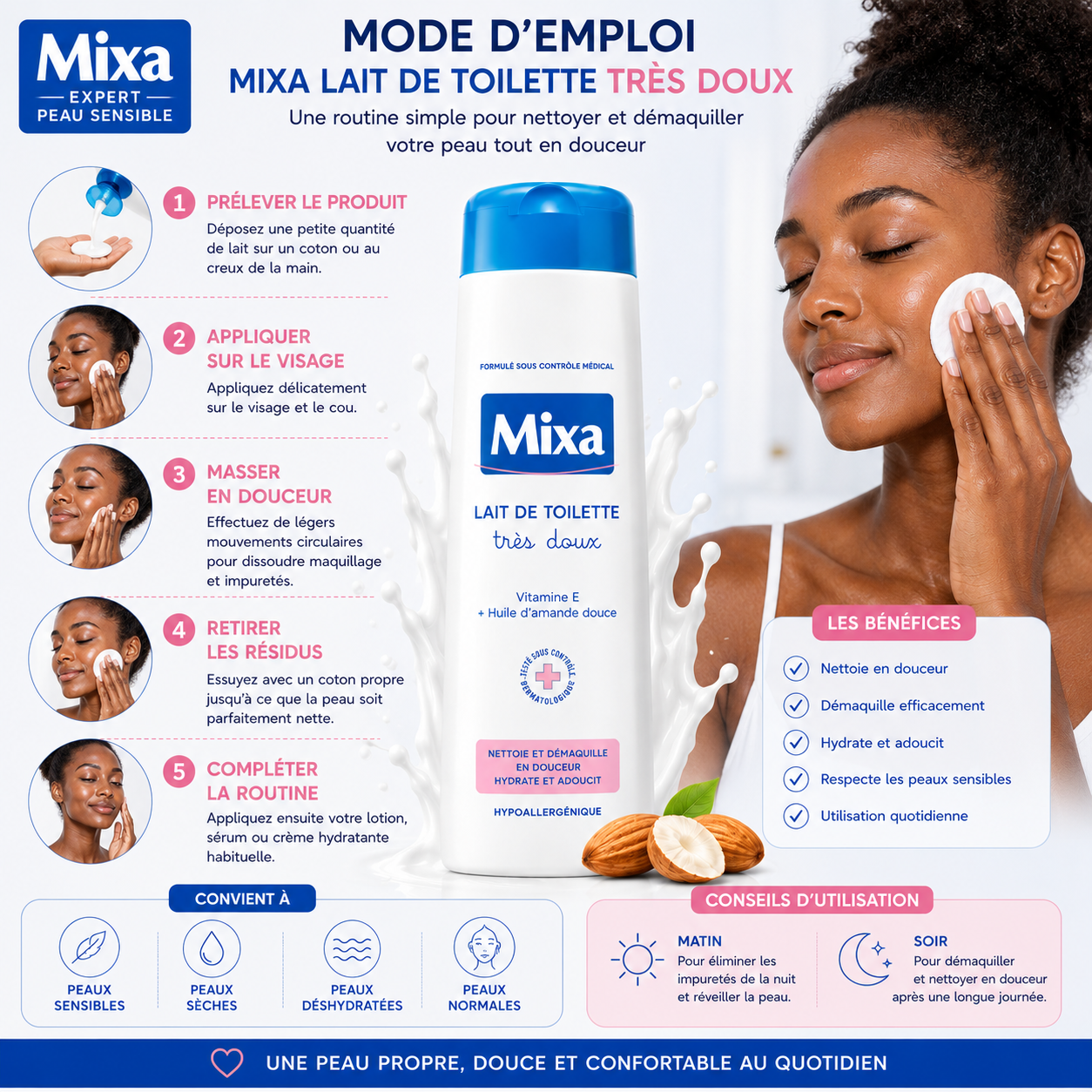 Mixa Lait De Toilette Très Doux 300ml – Nettoyant & Démaquillant Doux Pour Peaux Sensibles