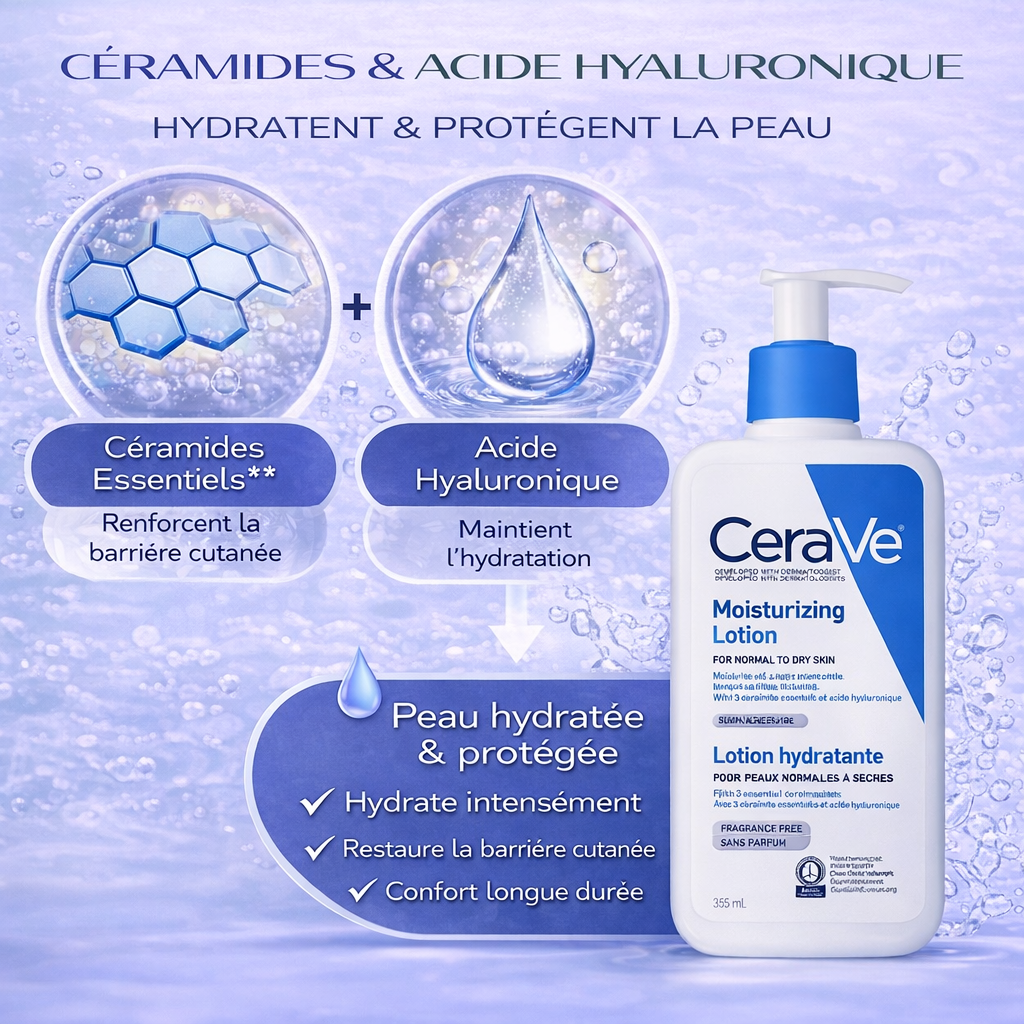 CeraVe Lotion Hydratante Visage & Corps – Hydratation Intense – Peaux Normales à Sèches 236ml