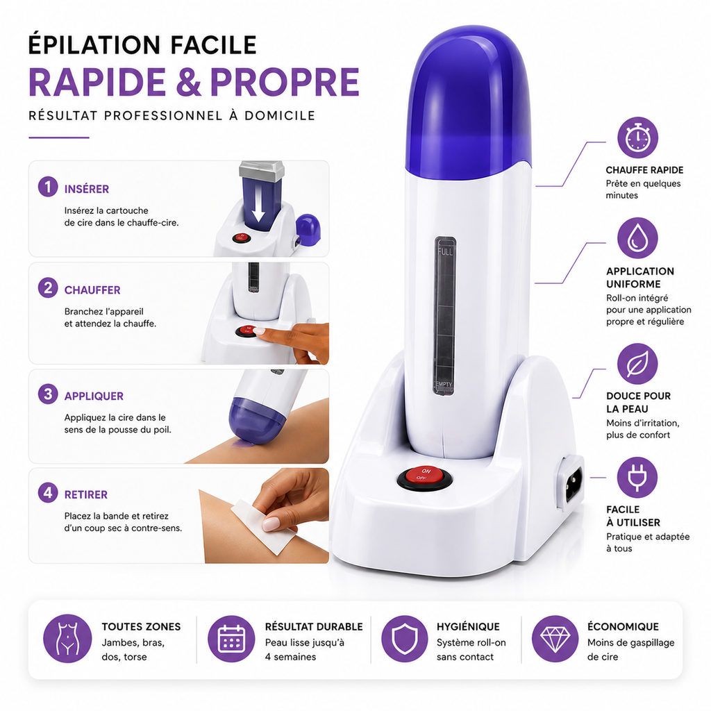 Chauffe-Cire Roll-On Électrique avec Base – Appareil Épilation Cartouche