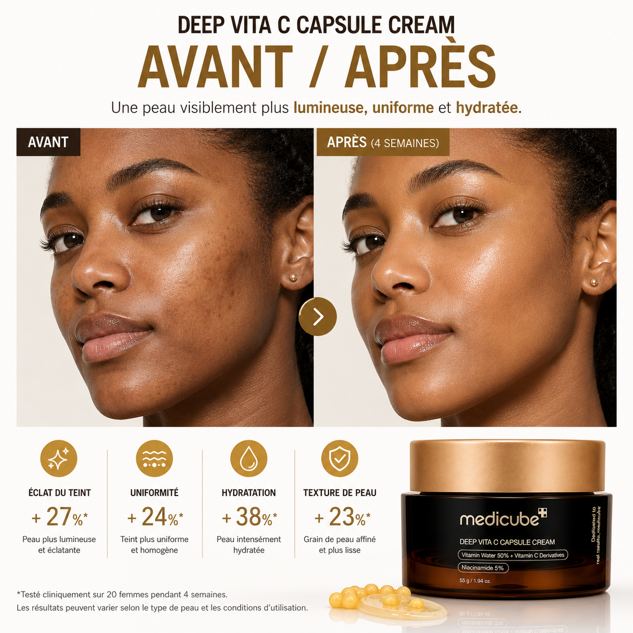 Medicube Deep Vita C Capsule Cream – Crème Éclat à la Vitamine C et Niacinamide pour Taches et Teint Uniforme – 55 g