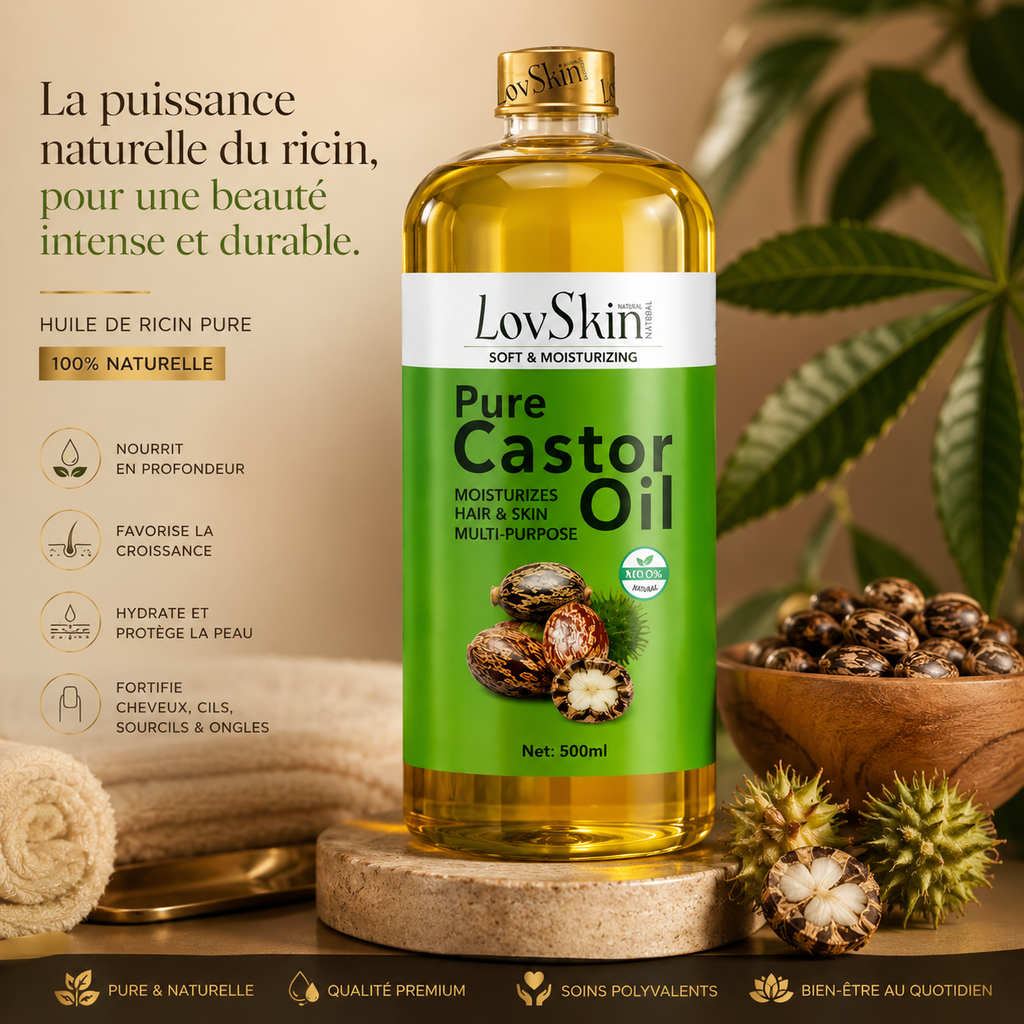 Huile De Ricin Pure LovSkin 500 ml – Huile De Massage Professionnelle Multi-Usages