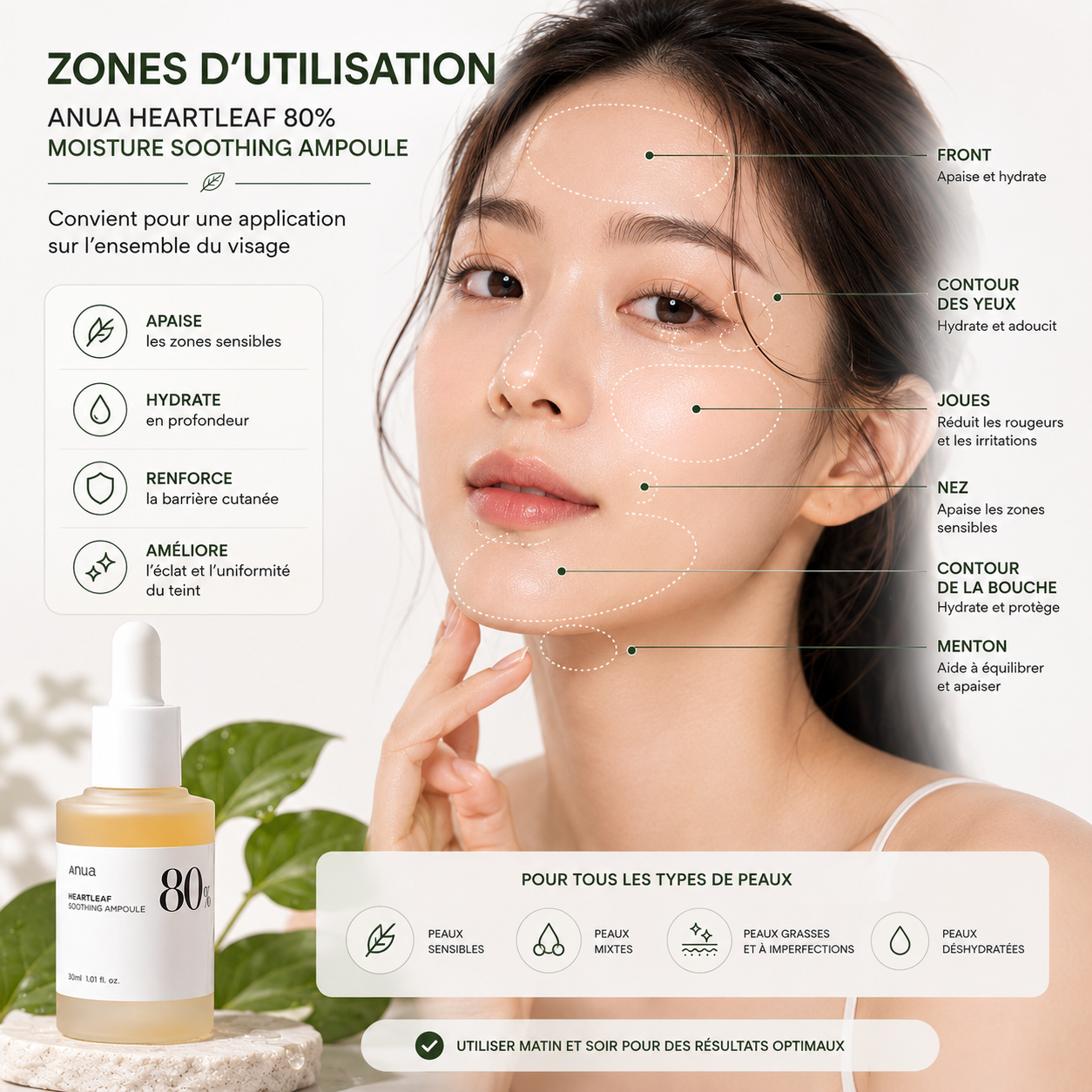 ANUA Heartleaf 80% Moisture Soothing Ampoule – Sérum Apaisant Hydratation Intense