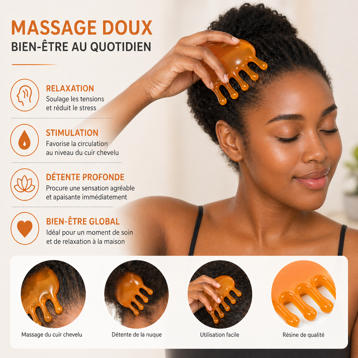 Masseur Cuir Chevelu 5 Griffes en Résine – Massage Tête Relaxant & Anti Stress – Outil Bien-Être