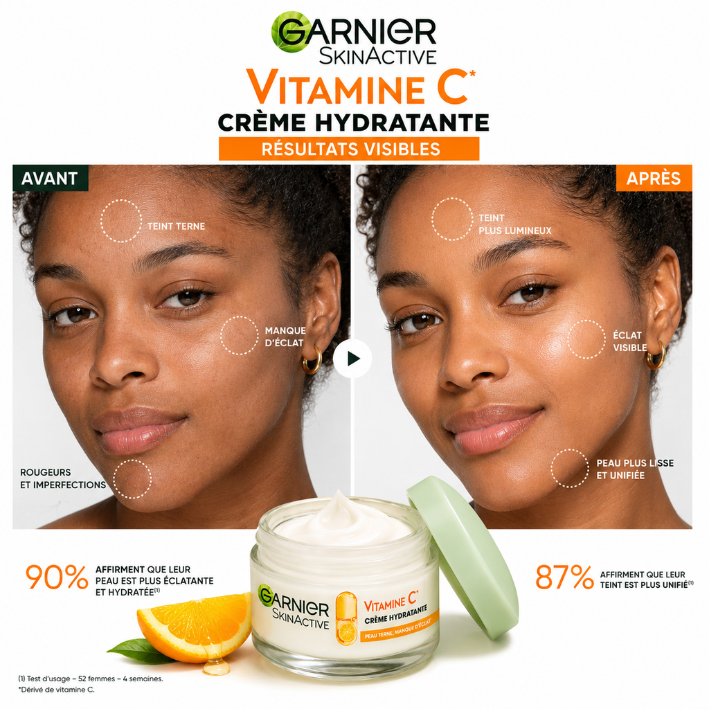 Garnier SkinActive Vitamine C – Crème Hydratante Certifiée Bio Éclat Quotidien