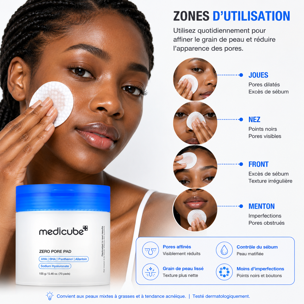 Medicube Zero Pore Pad 2.0 - Zero Pore Pad Medicube - Toner Pad Coréen - Pad Exfoliant AHA BHA - Soin Pores dilatés
