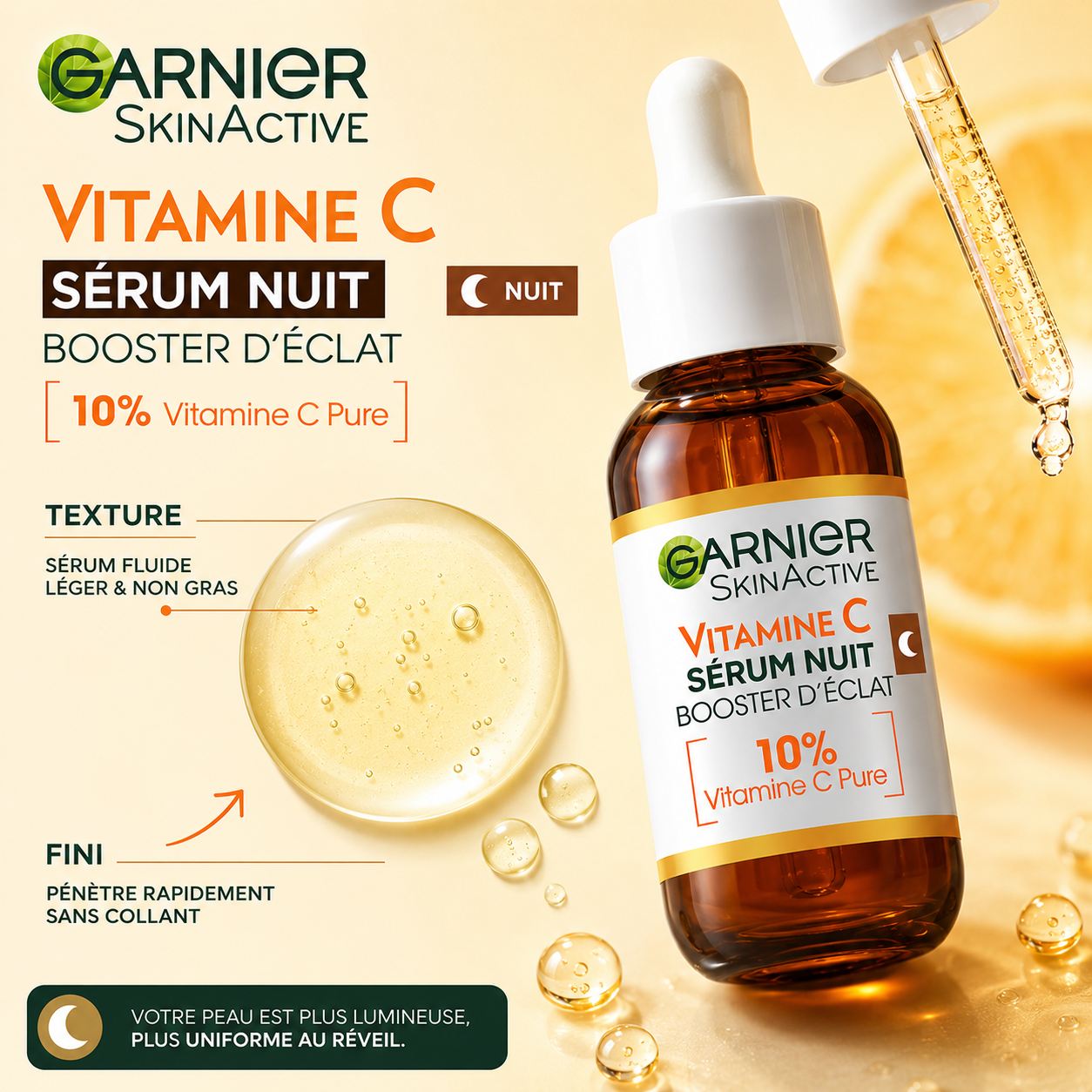 Garnier SkinActive Vitamine C – Sérum Nuit Booster D’Éclat 10% Vitamine C Pure