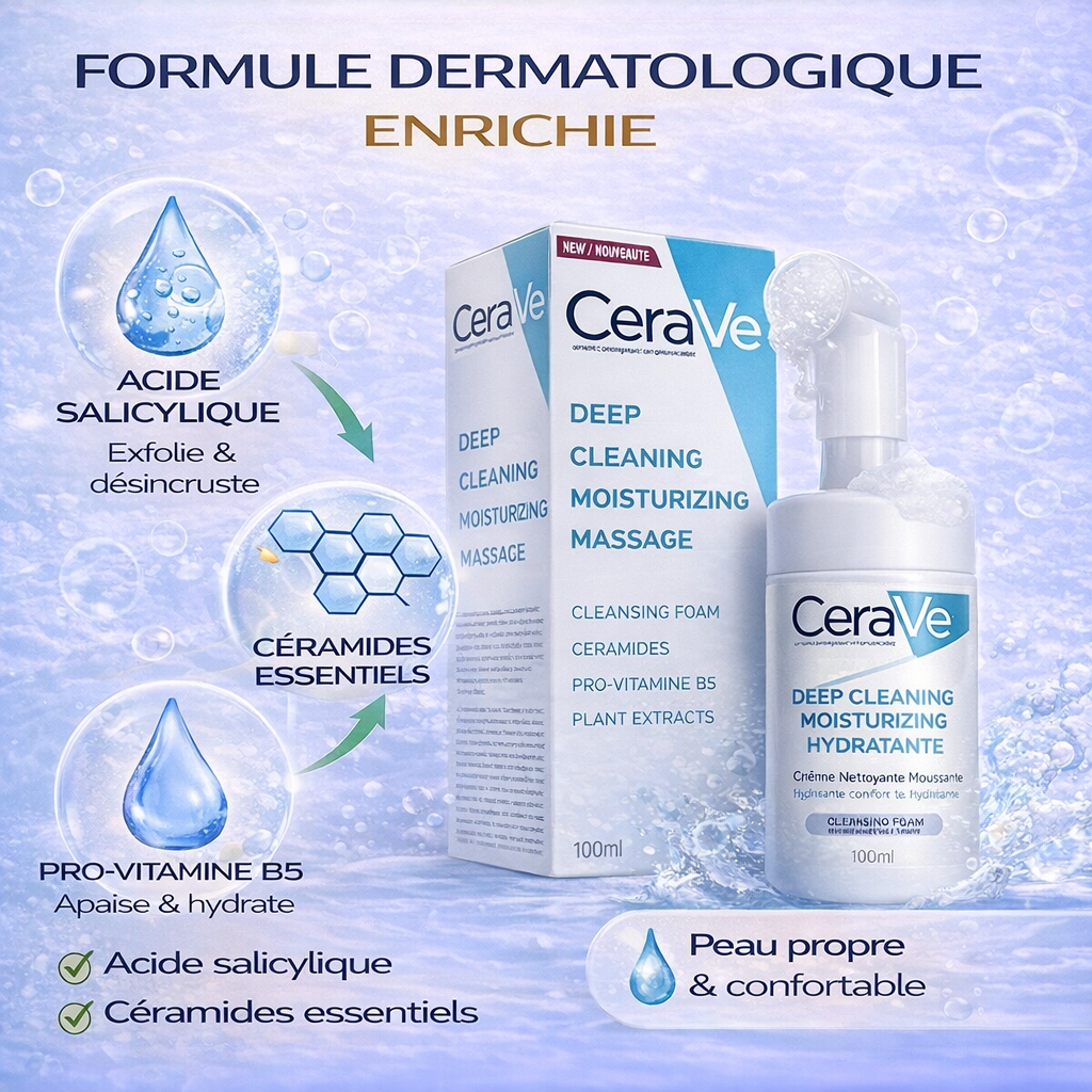 CeraVe Crème Nettoyante Moussante Hydratante – Nettoyage Profond & Confort – Visage