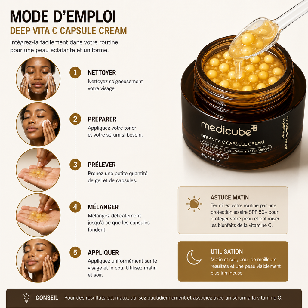 Medicube Deep Vita C Capsule Cream – Crème Éclat à la Vitamine C et Niacinamide pour Taches et Teint Uniforme – 55 g