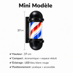 Mini Barber Pole Lumineux LED Rotatif – Enseigne Murale Compacte pour Salon de Coiffure & Barbier