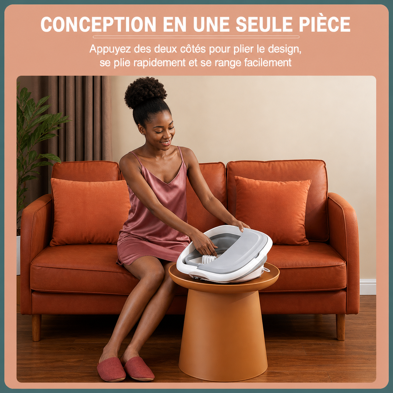 Bain de Pied Pliable Multifonction Chauffant – Massage & Relaxation SPA à Domicile (Rose / Gris)