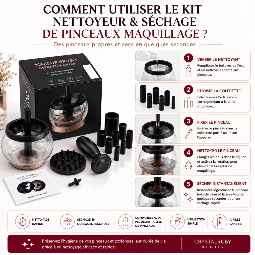 Kit Nettoyeur & Séchage de Pinceaux Maquillage à Piles