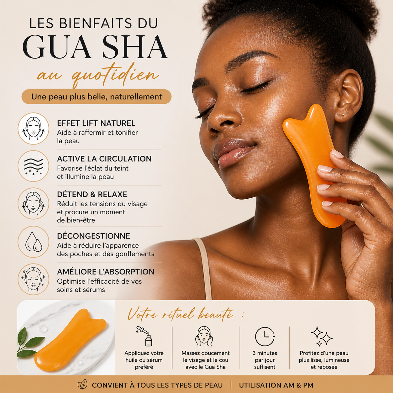 Gua Sha Visage Ergonomique Forme Poisson – Outil de Massage Facial Naturel | Éclat & Relaxation