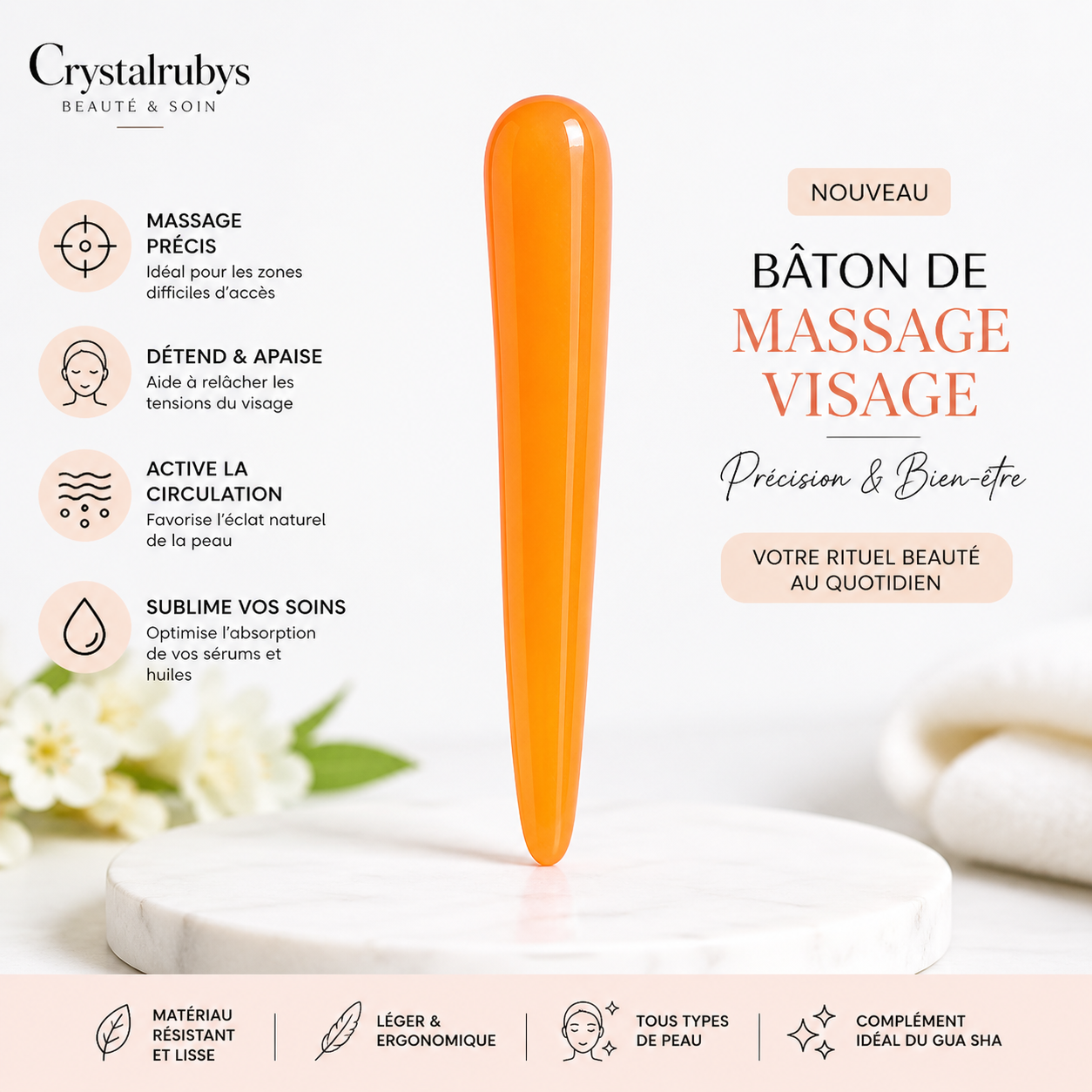 Bâton de Massage Visage Précision – Stylet Facial Ergonomique pour Zones Ciblées