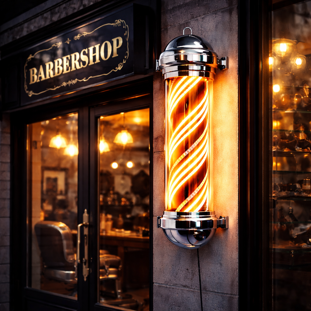 Barber Pole Lumineux Rotatif LED Extérieur – Enseigne Murale Professionnelle pour Salon de Coiffure & Barbier
