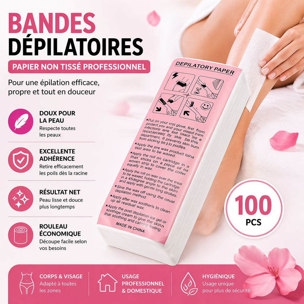 Bandes Dépilatoires Papier Non Tissé – Rouleau Professionnel Épilation Cire Corps & Visage