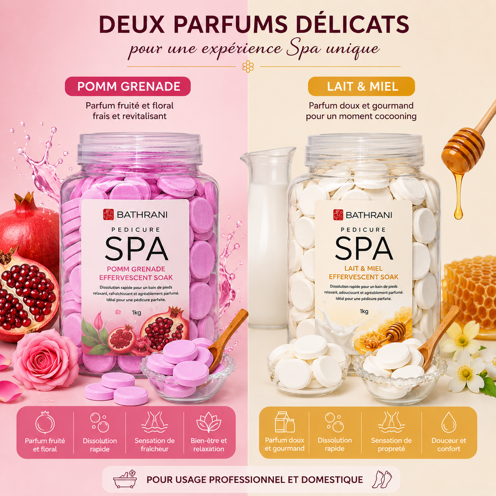 Pastilles Effervescentes Spa Pédicure 1KG – Bain De Pieds Relaxant Rose Ou Lait & Miel