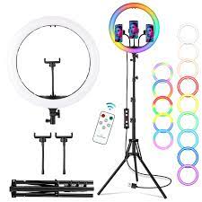 Ring light Arc en Ciel avec Trépied & 3 Supports de téléphone- Anneau Lumineux LED pour Vidéo Maquillage Youtube Tiktok Photo- 16 Pouces
