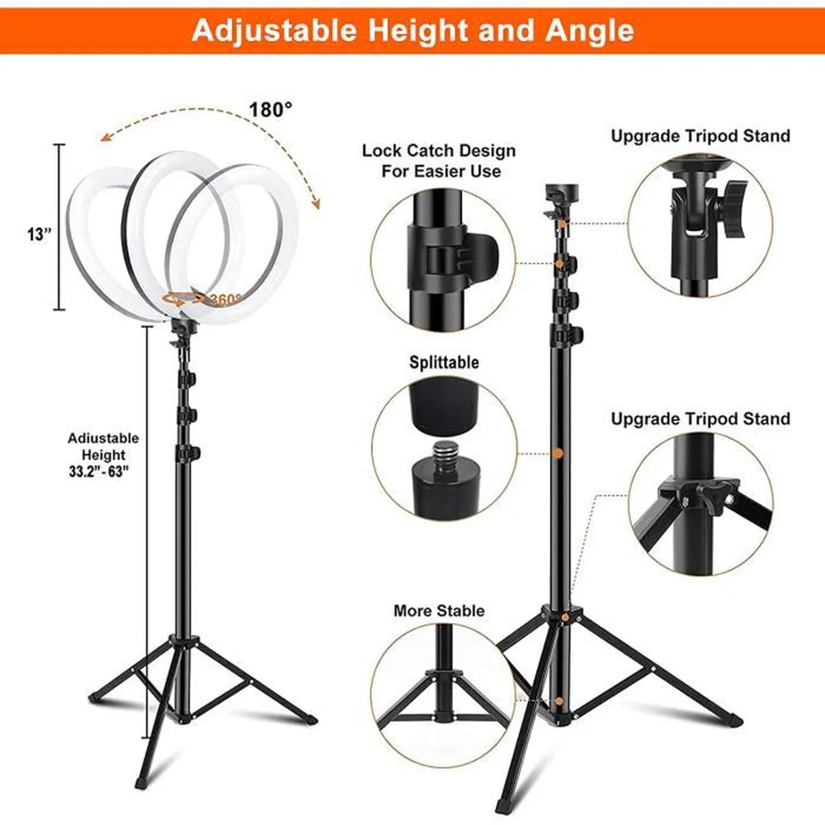 Ring Light Arc-en-Ciel avec Trépied – Anneau Lumineux LED 21 Pouces pour Vidéo, Maquillage, YouTube, TikTok et Photo- 3 Supports