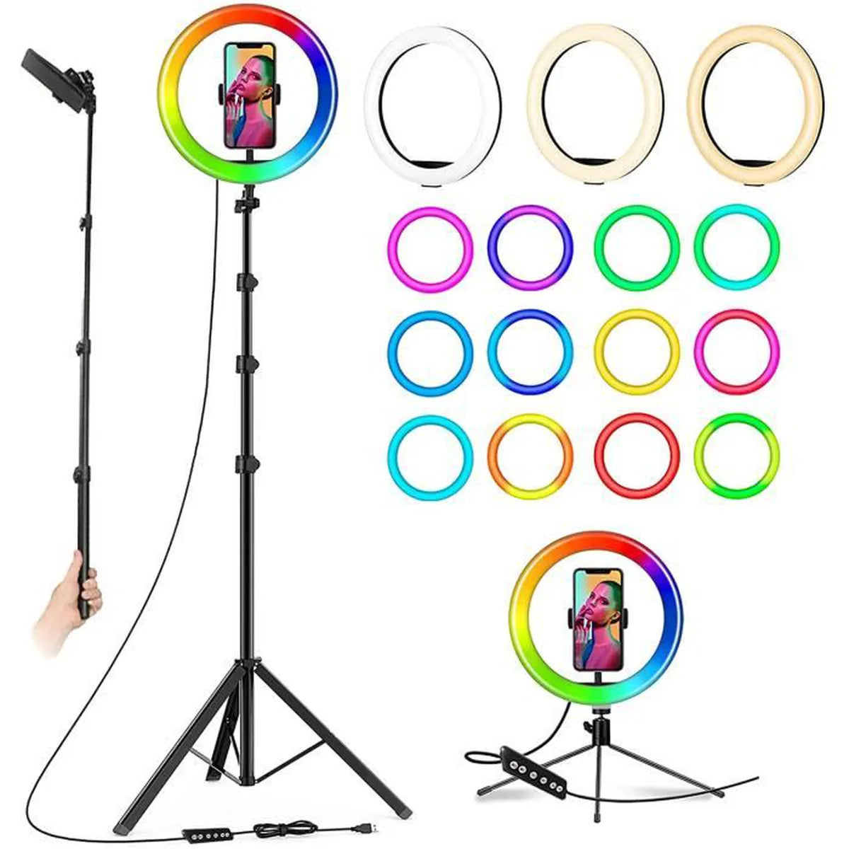 Ring light Arc en Ciel avec Trépied - Anneau Lumineux LED pour Vidéo Maquillage Youtube Tiktok Photo- 12 Pouces